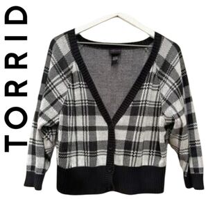 Torrid Plaid Button Up Cardigan Sweater Black White Plus Size 4X